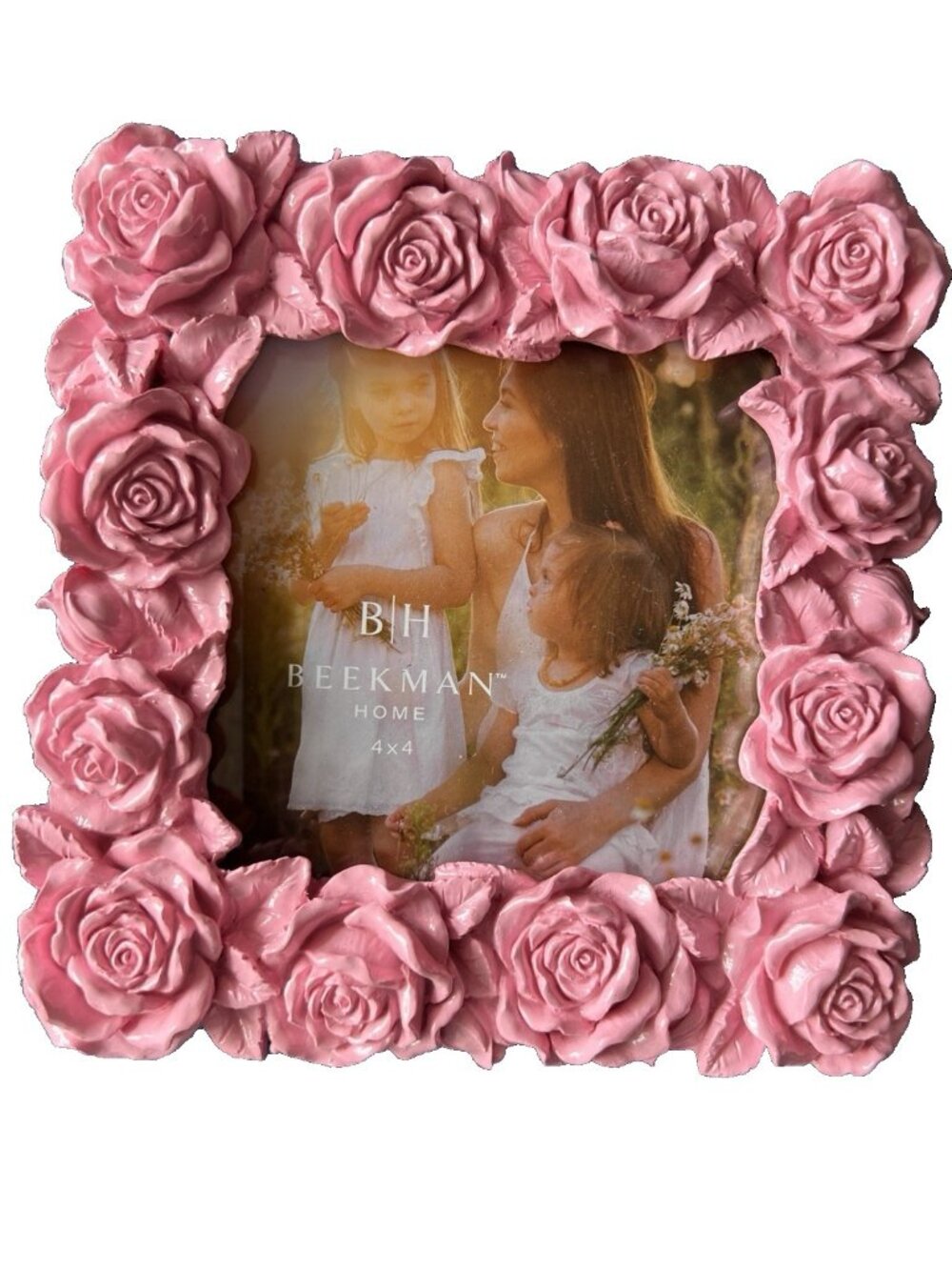 Shabby Chic 4x 4 Photo Frame Pink Roses Picture Holder Beekman Home Pretty